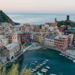 Ariel view of buildings near the sea in Italy