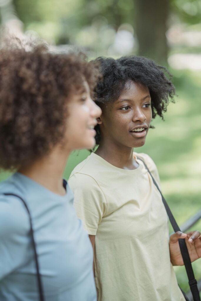 two women talking